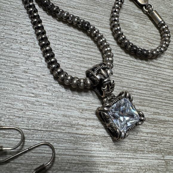 Vintage Silpada 925 Sterling Silver Necklace Uptown Pendant Ring Earrings Set - Picture 10 of 11